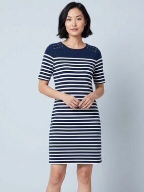 Karen Scott Navy And White Striped Sheath Dress